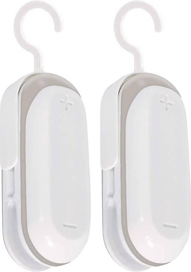 2-stuks mini-zaksealer Draagbare thermische vacuümsealer 2-in-1 plastic zaksealer Met haak Mini-voedselsealer Mini-hittesealer-zaksealer Geschikt voor verse friet voedselbewaring Geschikt voor thuiskeuken restaurant Wit