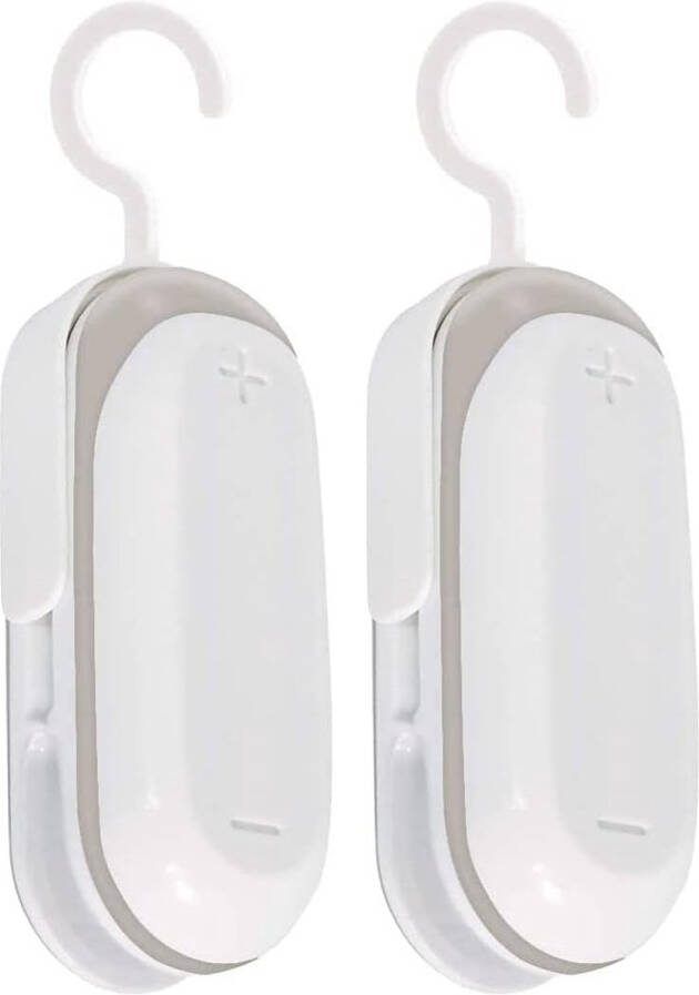 2-stuks mini-zaksealer Draagbare thermische vacuümsealer 2-in-1 plastic zaksealer Met haak Mini-voedselsealer Mini-hittesealer-zaksealer Geschikt voor verse friet voedselbewaring Geschikt voor thuiskeuken restaurant Wit