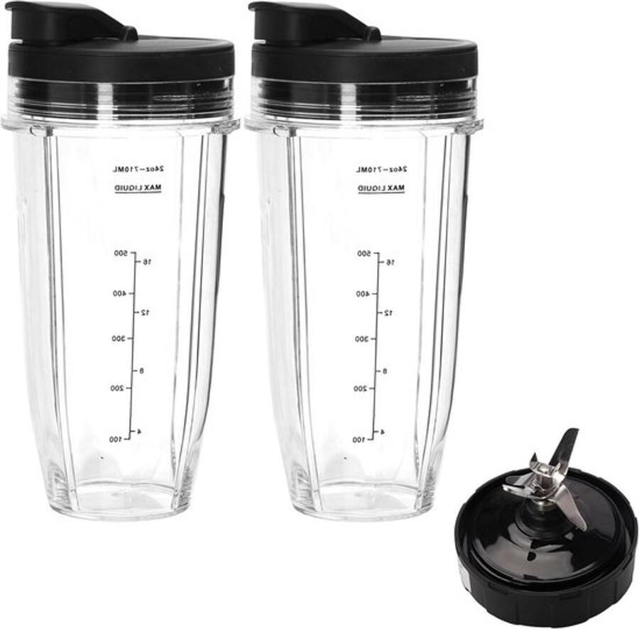 2 stuks mixbekers zonder lekkage met reservemes en deksel compatibel met Ninja Bl2012 Bl487a Bl492 Bl640 Nn100a Nn101 Nn102 Mixer reserveonderdelen - Foto 1