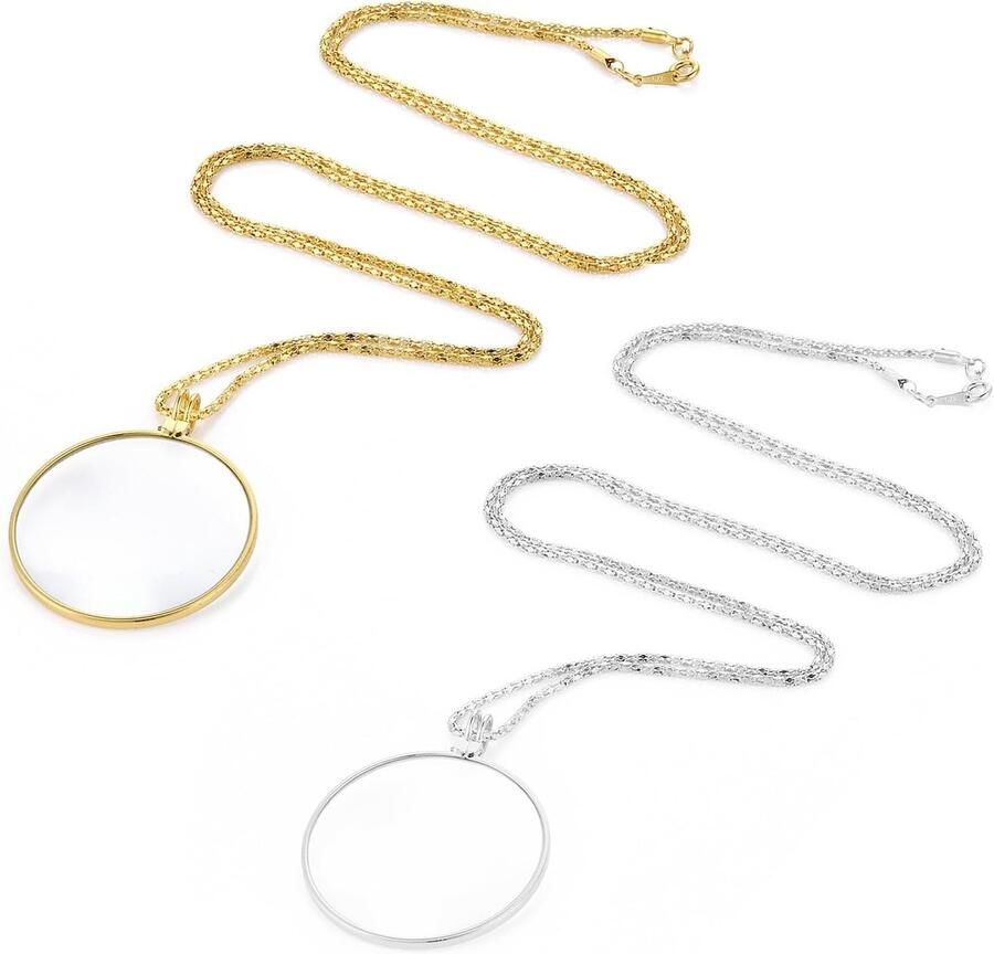 2 stuks monocel vergrootglas monocel bril halsketting 5x vergrootglas ketting glazen lens monocle hanger halsketting voor boeken en kranten inslagloep om te hangen (goud zilver)
