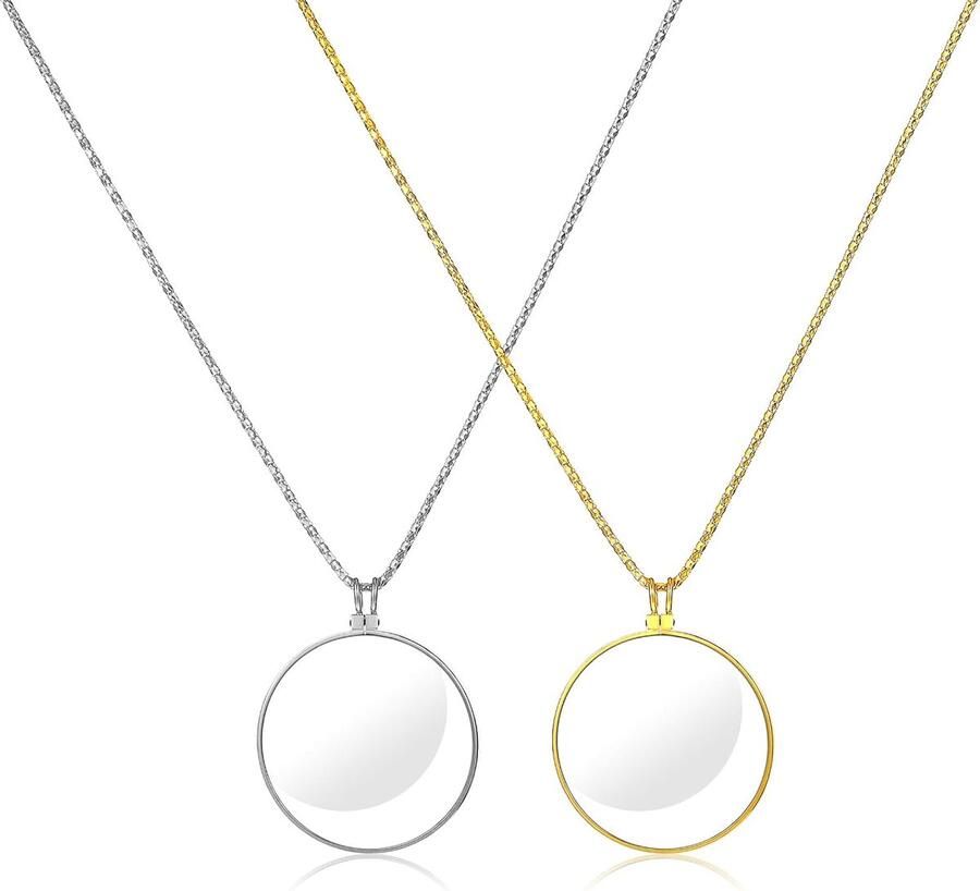 2 stuks monoculaire loep 5 x halsketting vergrootglas metaal mini-vergrootglas draagbaar hangende loep met ketting hanger draagbare loephanger glazen lens voor het lezen van boeken
