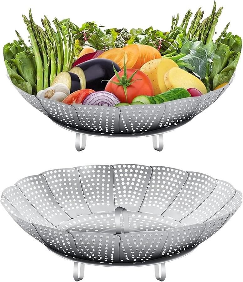 2 Stuks Opvouwbare Stoommandjes voor Groenten Roestvrij Staal