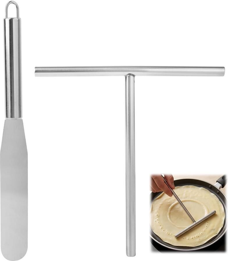 2 stuks pannenkoekenspatel roestvrij staal crêpehark dispenser en pannenkoekspatel voor pannenkoeken omelets en duurzamer veiligheid en gebruiksgemak voor koks