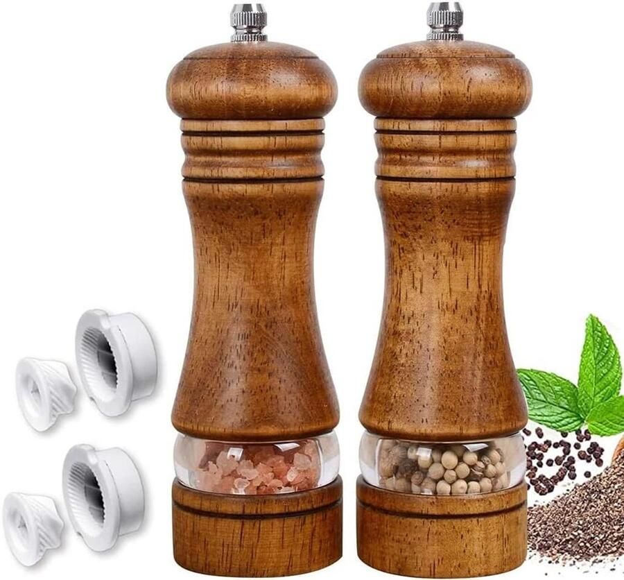 2 stuks pepermolen handmatige molen voor peper en zout pepermolen van massief hout oplaadbare zout- en peperstrooierset met 2 keramische rotorverbindingen (6 5 inch bruin)