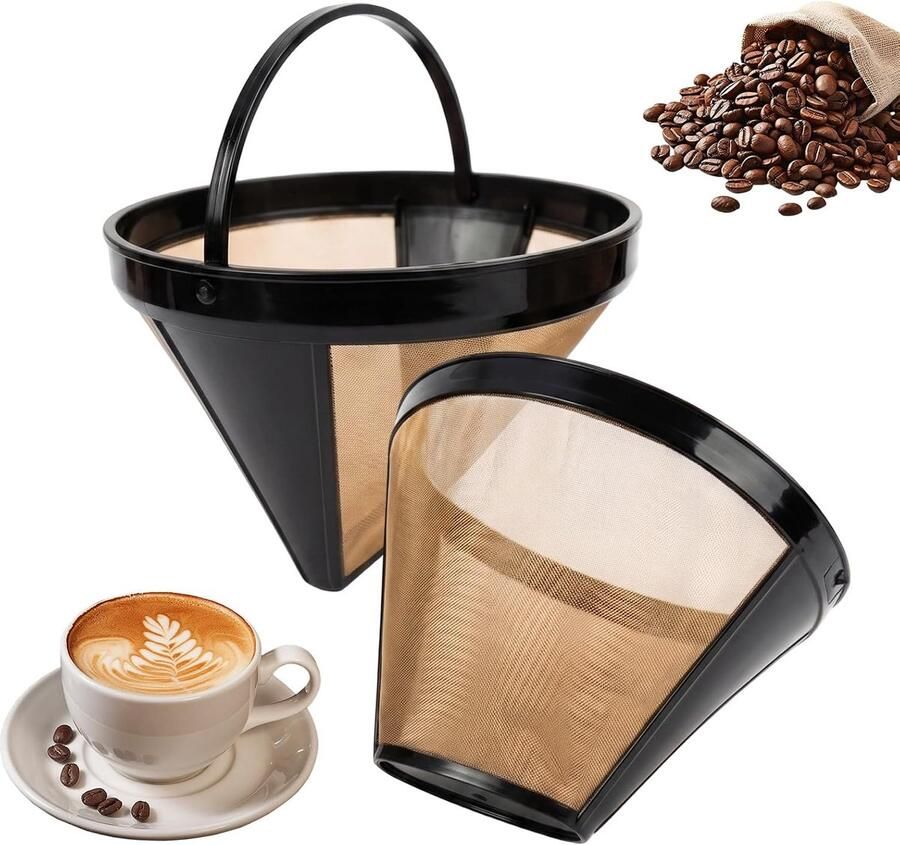 2 stuks permanente koffiefilters herbruikbaar grootte koffiefilter van roestvrij staal met handvat voor koffiezetapparaat 8 tot 12 kopjes wasbaar en vervanging van filterpapier