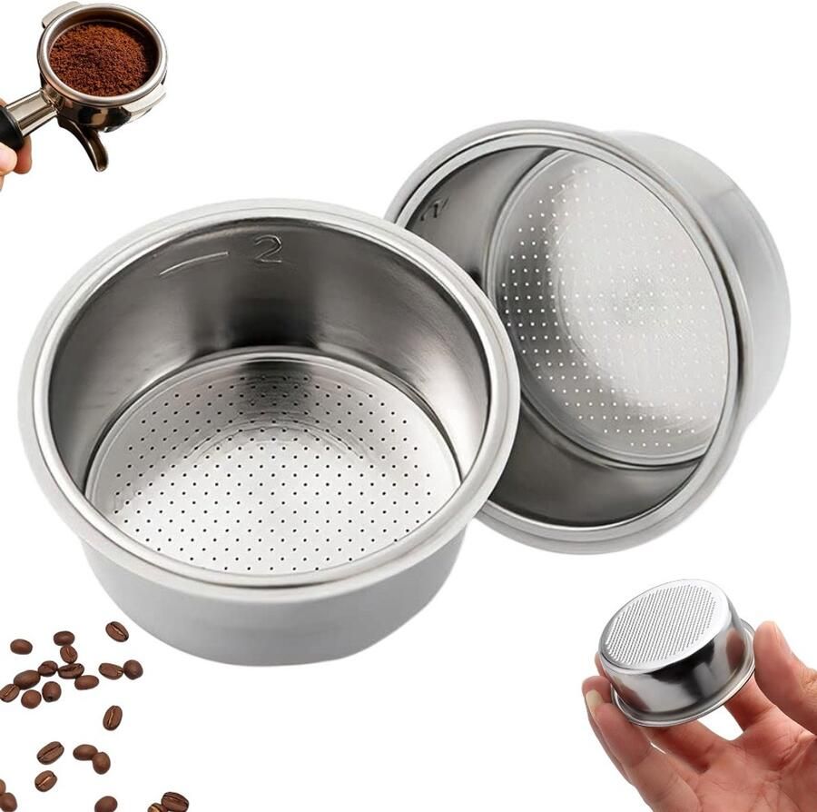 2 stuks Precisie koffiefilter voor espresso filter -portafilter mandje koffiefilterbak zilver- roestvrijstalen koffiefilter barista benodigdheden thuis koffie zetten accessoire Roestvrijstalen filterhouder voor espressomachine