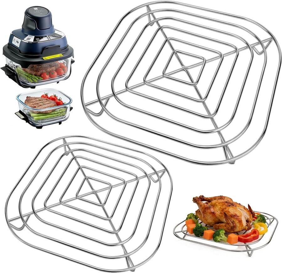 2 stuks rekken voor Ninja CRISPi friteuse roestvrijstalen grill SUS304 non-stick rac voor Ninja Crispi Air Fryer FN101Uk 3 8L en 1 4L glazen containers airfryer accessoires voor Ninja FN101UK