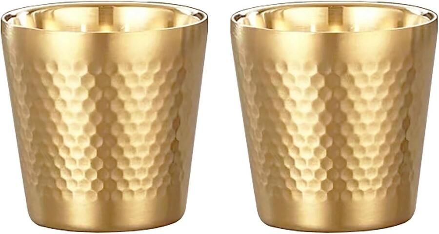 2 stuks roestvrijstalen bekers (180 ml per goud) diamanthamerpatroon dubbelwandig kleine ijstheemokken dikkere koffiekopjes herbruikbare metalen waterbeker voor kamperen buiten feest