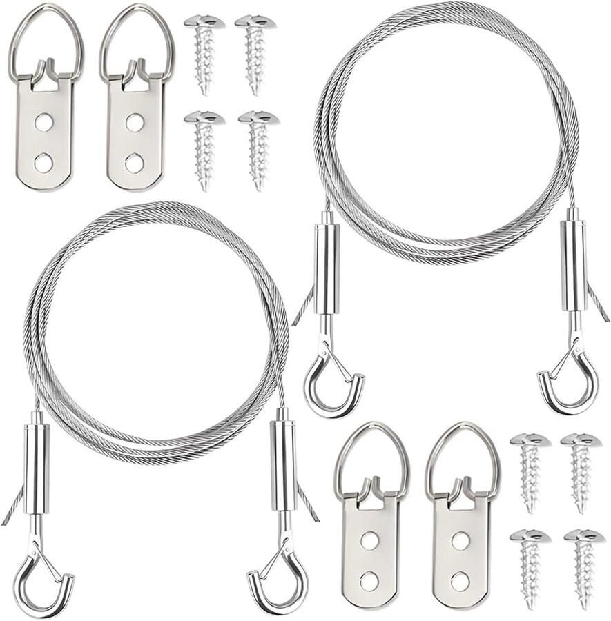 2 stuks roestvrijstalen staalkabel ophanging staalkabel met ogen 1 m × 1 5 mm met haken en schroeven tot 50 kg staalkabel met ogen voor gordijnen foto's lampen