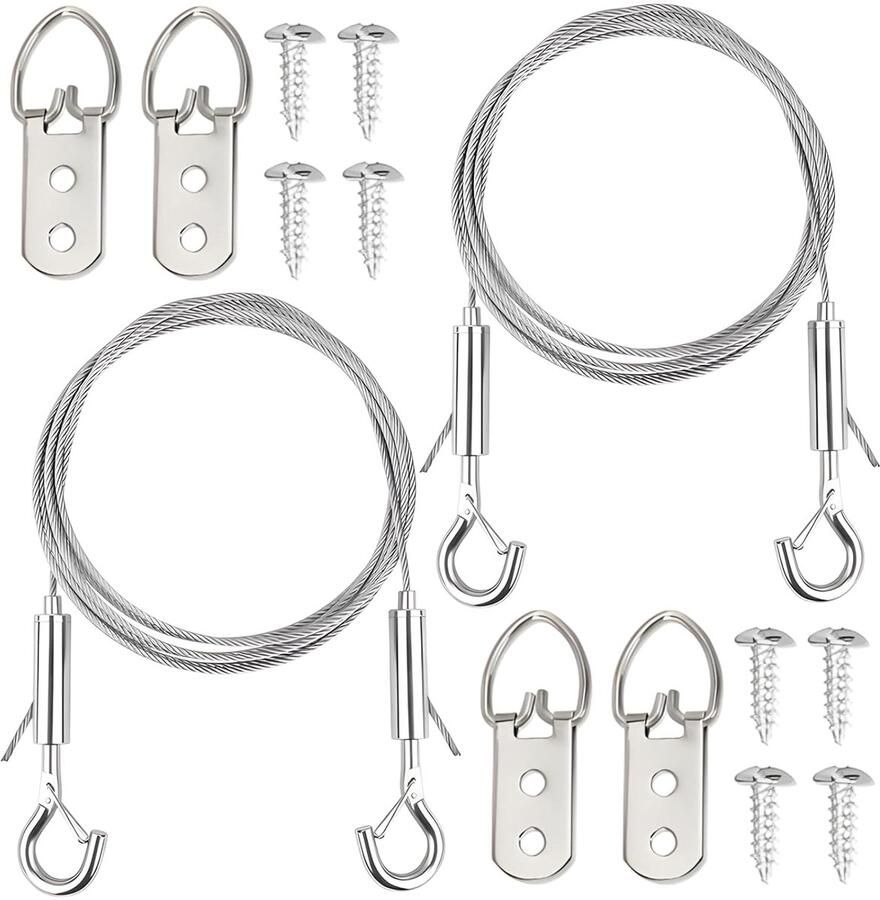 2 stuks roestvrijstalen staalkabel ophanging staalkabel met ogen 1 m × 1 5 mm met haken en schroeven tot 50 kg staalkabel met ogen voor gordijnen foto's lampen