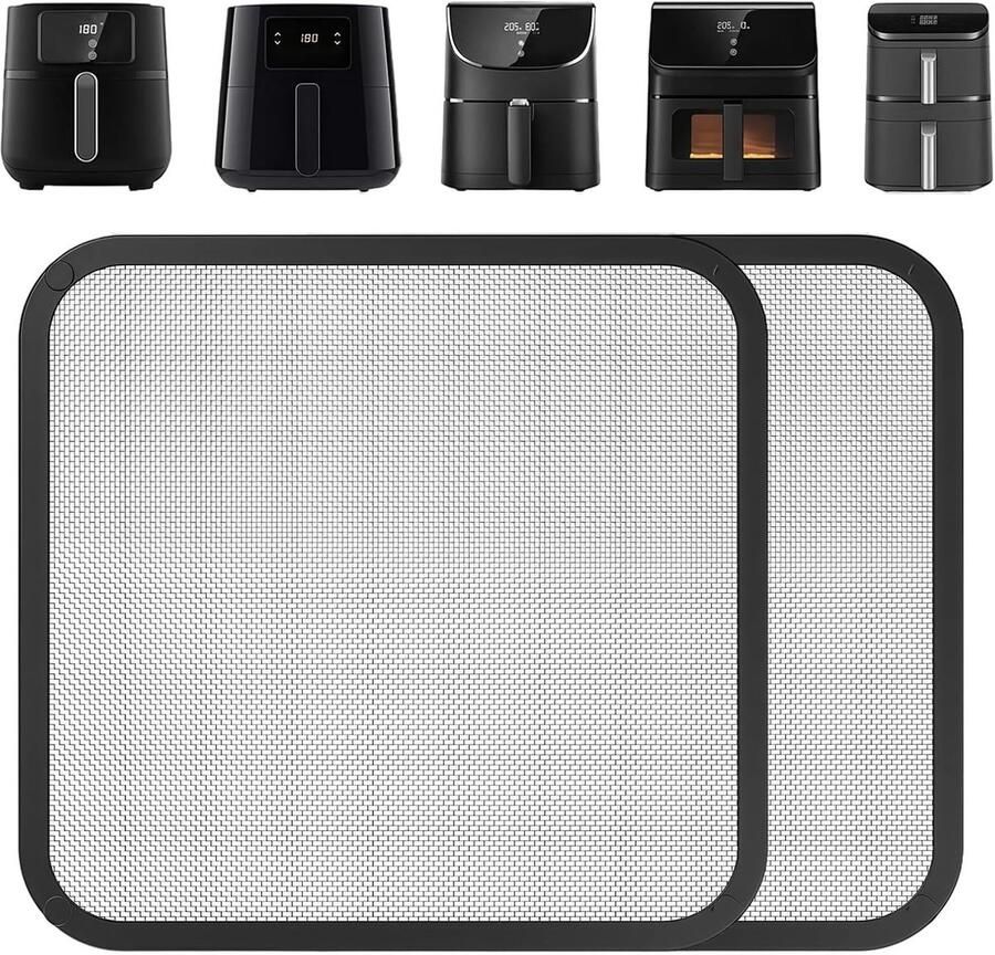 2 stuks roestvrijstalen vetspatbescherming voor airfryer magnetische oliespatbescherming met siliconen accessoires voor een schone keuken 14 8 x 14 8 cm zwart