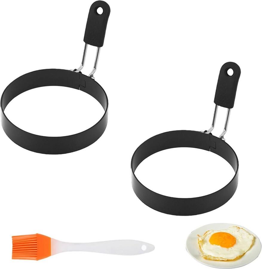 2 Stuks Ronde Spiegelei Vormen voor de Koekenpan Zwarte Handgreep