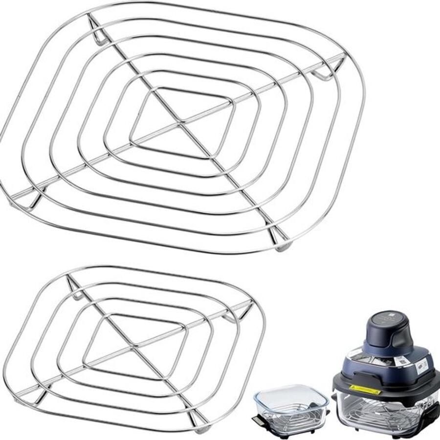 2 stuks RVS airfryer rekken- Roestvast stalen grillaccessoires voor meer kookruimte en optimale luchtcirculatie