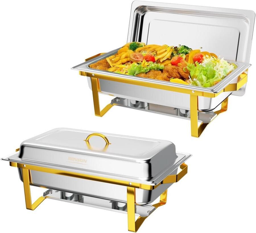 2 Stuks RVS Buffet Warmer Set Chafing Dish Set Rechthoekig voor Catering en Feesten