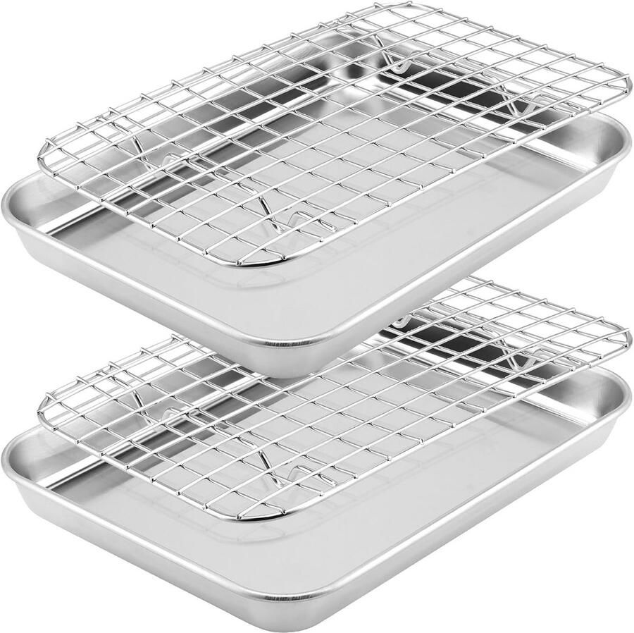 2 Stuks RVS Ovenrooster met Bakplaat voor Ovens & BBQ Perfect voor Bakken & Grillen