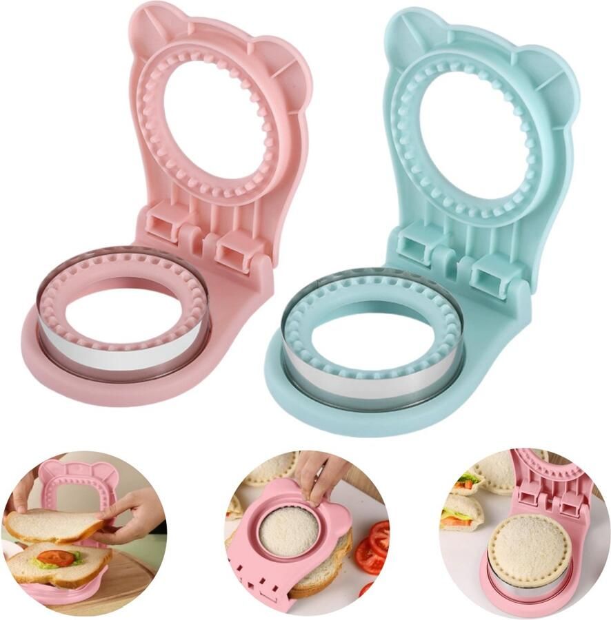 2 stuks Sandwich afsluiters Brood snijvorm Toast maker Sandwich sealtool Sandwichsnijder zonder randen Ronde snede Voor het maken van sandwiches belegde broodjes toast (12 5*4 cm blauw roze)