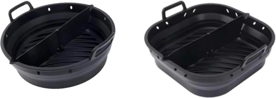 2 Stuks Siliconen AirFryer Liners (Rond + Vierkant) Airfryer accessoires Non-Stick Voor 5 8 QT Zwart
