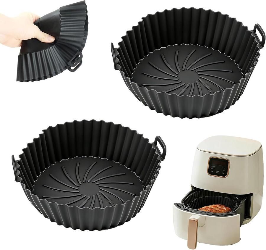 2 stuks siliconen bakvormen herbruikbare luchtfriteuse accessoires voor luchtfriteuse oven en magnetron zwart