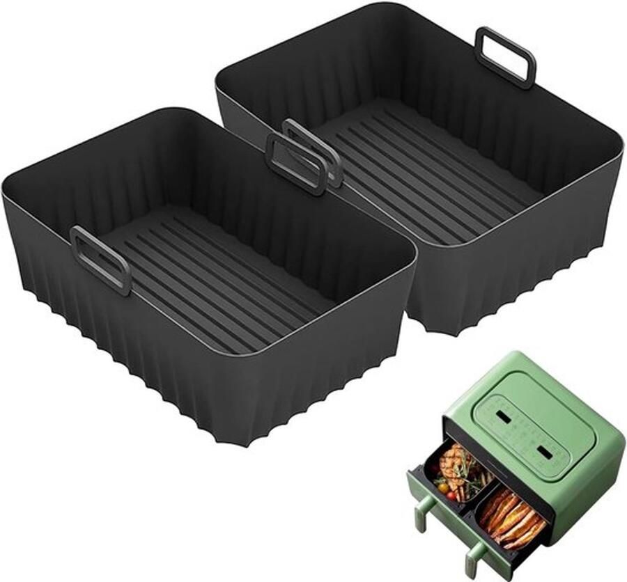 2 stuks siliconen bakvormen voor airfryer 21 5 cm x 14 5 cm x 7 cm Compatibel met Ninja Foodi AF300EU AF400EU voor dubbele airfryer voor Cosori voor Tefal voor Philips