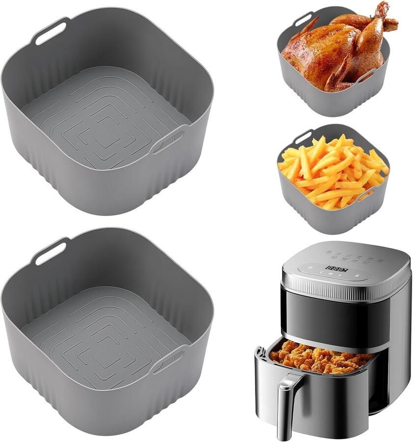 2 stuks siliconen bakvormen voor de airfryer (4 1 liter) herbruikbaar als alternatief voor bakpapier geschikt voor de magnetron (Airfryer-serie) grijs