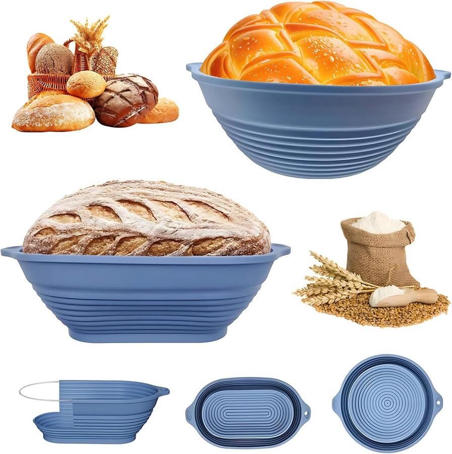2 Stuks Siliconen Broodmand Set Ovale & Ronde Banneton Vorm Inrijsmand voor Rijzend Deeg