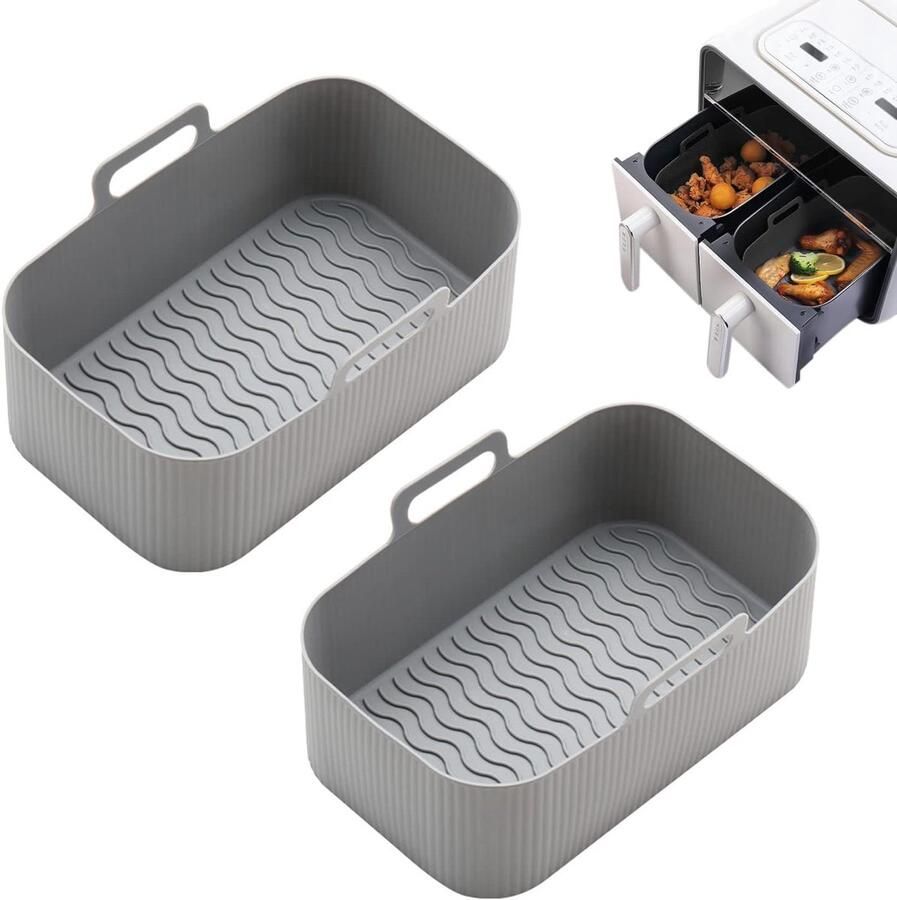 2 stuks siliconen luchtfriteuse siliconen pan siliconen luchtbraadpan herbruikbare luchtbraadpan voor oven magnetron thuis keuken accessoires voor buitenpannen (grijs)