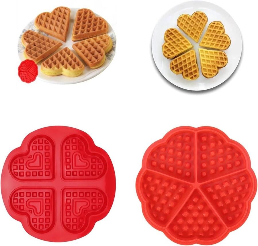 2 stuks siliconen wafelvorm herbruikbare siliconen bakvormen wafelvorm voor airfryers in rode hartvorm geschikt voor wafels en cakes