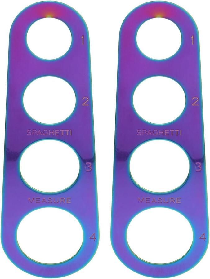 2 stuks spaghetti-pastameter roestvrijstalen noedelmeetinstrument met vier portiegaten voor nauwkeurig en snel serveren. Keukenkookgids