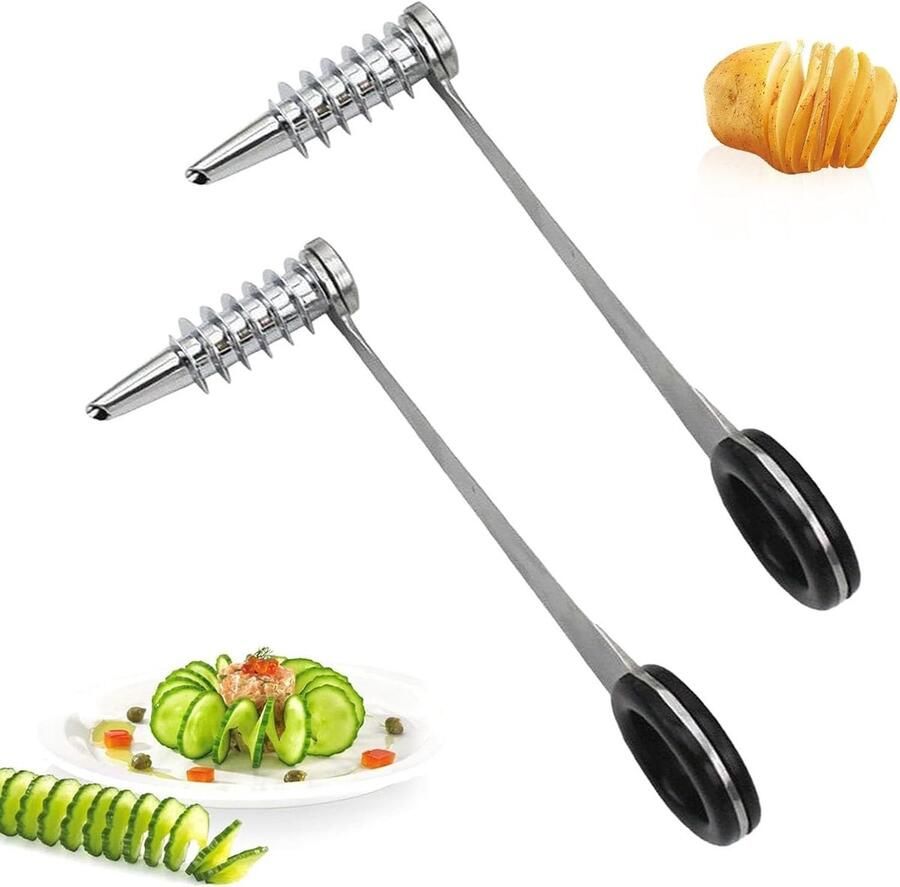 2 stuks spiraalsnijder aardappelspiraal draagbare groentesnijder aardappeltwister spiraalsnijder radijs-spiraalsnijder roestvrij stalen handsnijder voor fruit voor courgette-noedels en