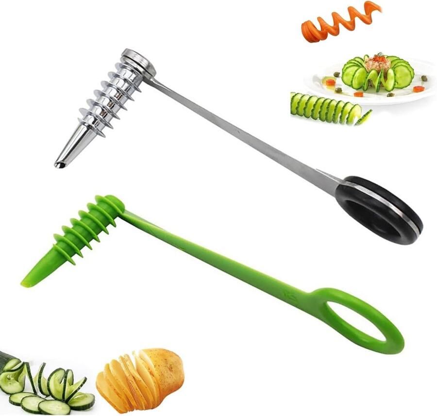 2 stuks spiraalsnijder roestvrij staal en kunststof spiraalsnijder draagbare spiraalsnijder groentesnijder voor creatief fruit aardappelen wortelen komkommers