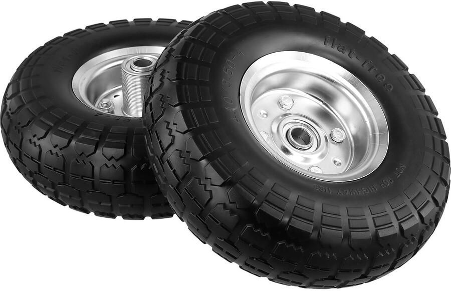 2 stuks steekwagenwielen PU massief rubberen wielen 255 x 80 mm 20 mm as zwart 200 kg belastbaarheid lekvrij reservewielen voor steekwagen bolderkar
