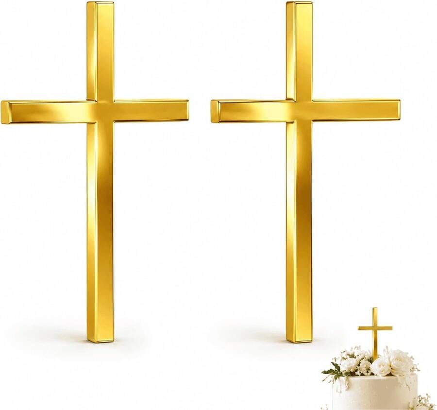 2 stuks taartdecoratie kruis van acryl gepersonaliseerd voor doop communie vormsel gouden taarttopper voor meisjes en jongens eerste communie verjaardag bruiloft
