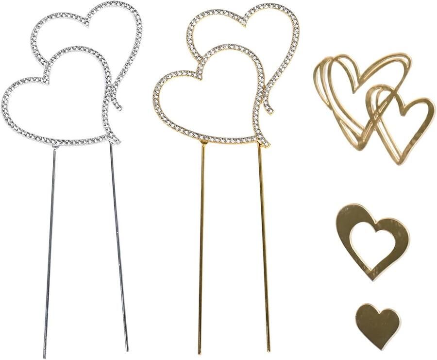 2 stuks taartdecoraties met dubbel hart van kristal 2 taarttoppers met dubbel hart van acryl elegante accessoires voor bruidstaart verjaardag feest en viering