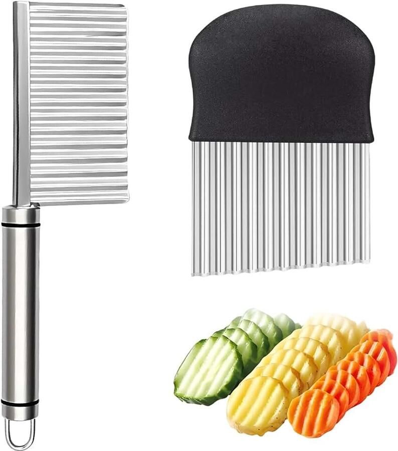 [2 stuks] van roestvrij staal scherp golfmes voor groenten aardappelen en fruit geribbeld mes voor zelfgemaakte friet en golfsnijden aardappelsnijder doe-het-zelf keukenhulp