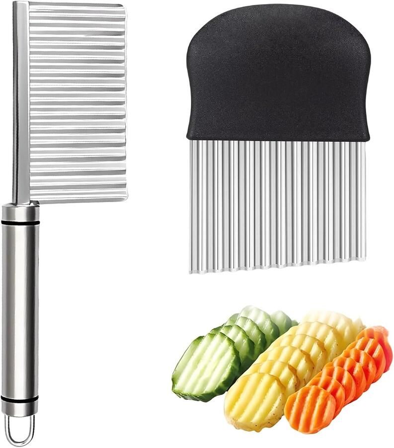 [2 stuks] van roestvrij staal scherp golfmes voor groenten aardappelen en fruit geribbeld mes voor zelfgemaakte friet en golfsnijden aardappelsnijder doe-het-zelf keukenhulp