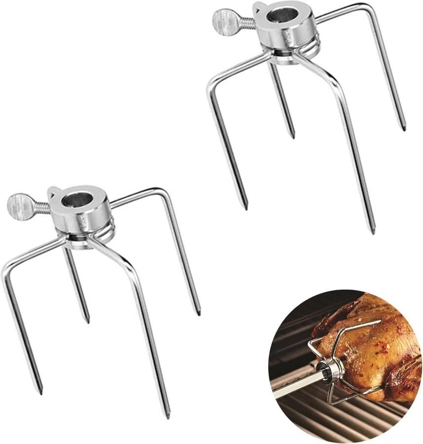 2 Stuks Vlees Klemmen en BBQ Vleesnaalden voor Barbecue met Ø tot 10mm Ideaal voor Grillen en Roosteren