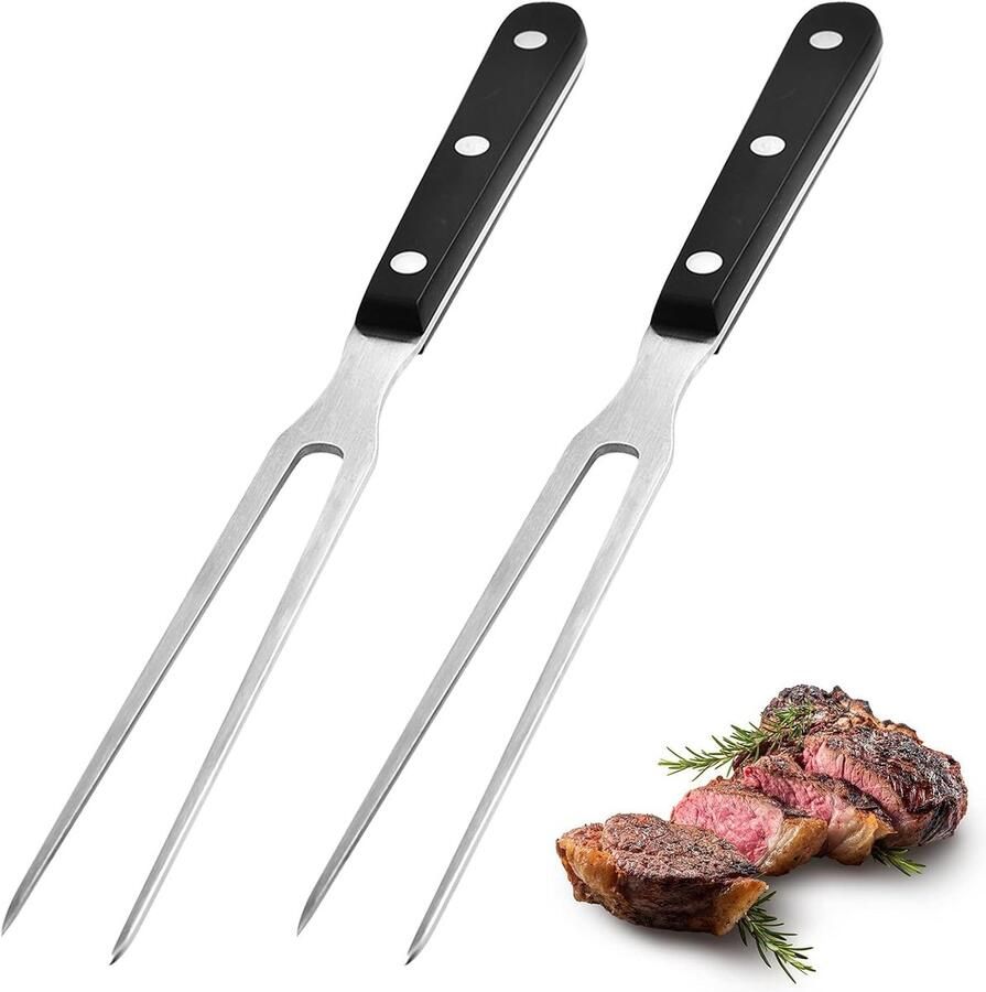 2 stuks vleesvork met handvat 29 cm vleesvork van roestvrij staal vaatwasmachinebestendig voor het braden van kalkoen diner (zwart)