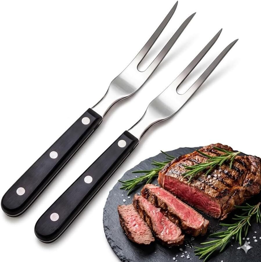 2 stuks vleesvork met handvat roestvrij staal lengte 16 5 cm totale lengte 29 cm trancheervork grillvork servier grillvork vleesvork met kunststof handvat voor grill keuken kalkoen braden diner