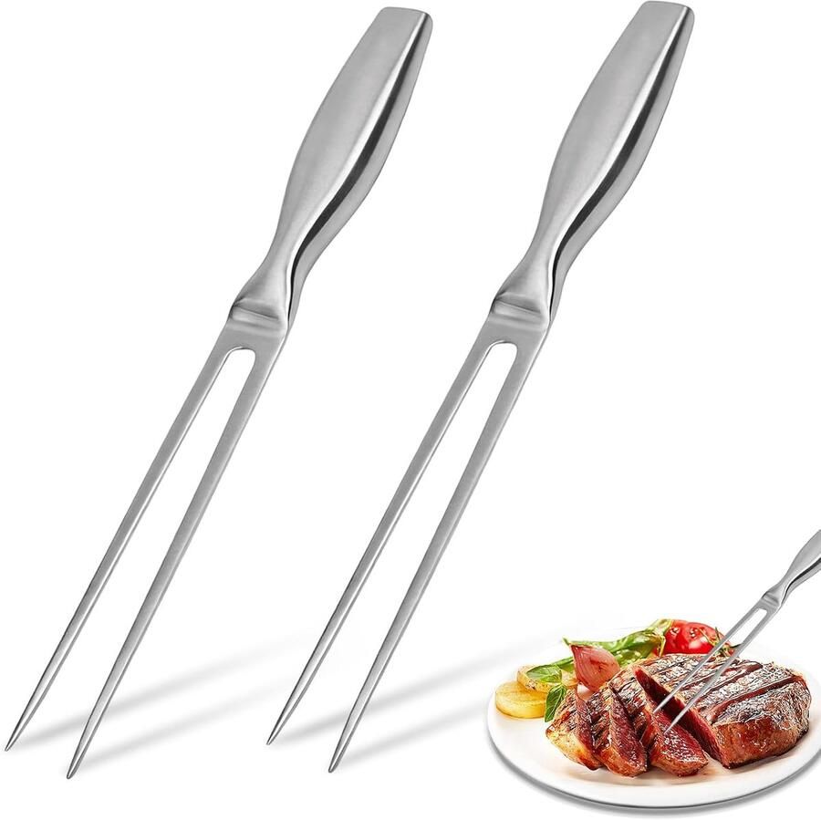 2 stuks vleesvork roestvrij staal grillvork trancheervork 27 cm vleesvork met handvat rechte lange vork voor grill steaks braden gebraden kip