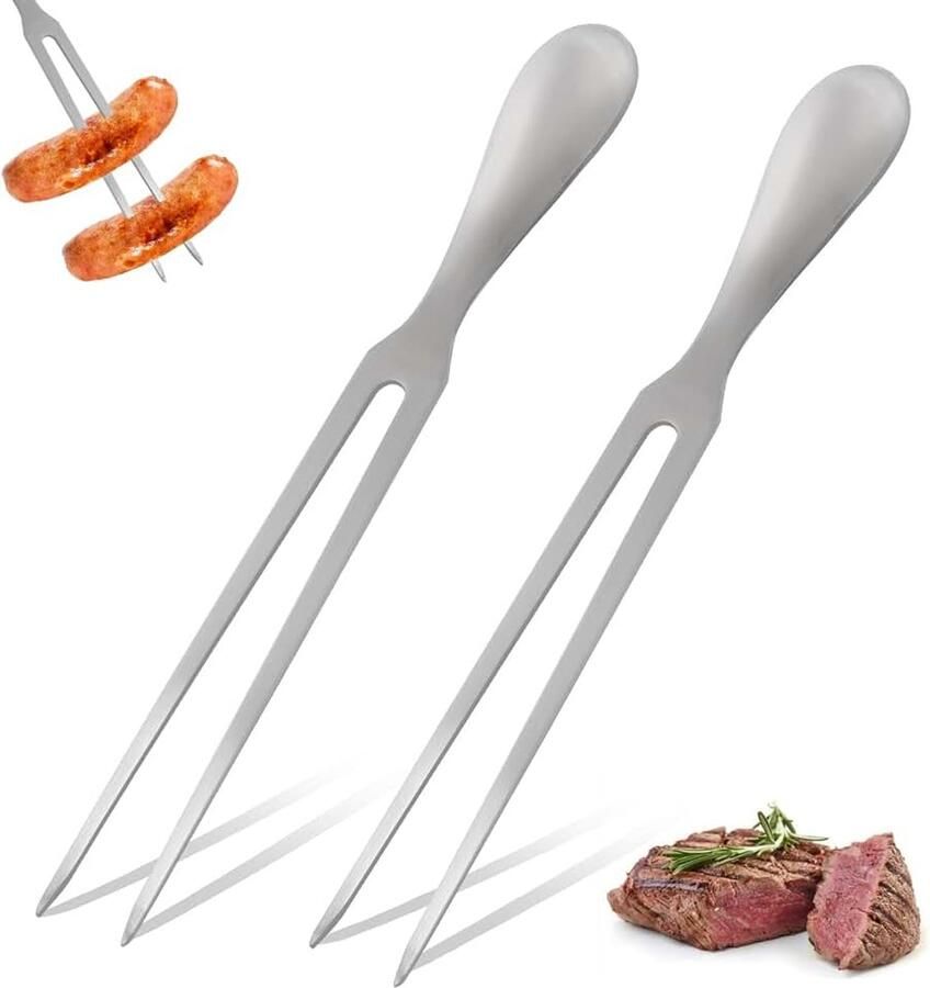 2 stuks vleesvork roestvrij staal lange vork WMF vleesvork voor grillen en trancheren roestvrijstalen grillvork met ergonomische handgreep ideaal voor camping en keuken 27 cm