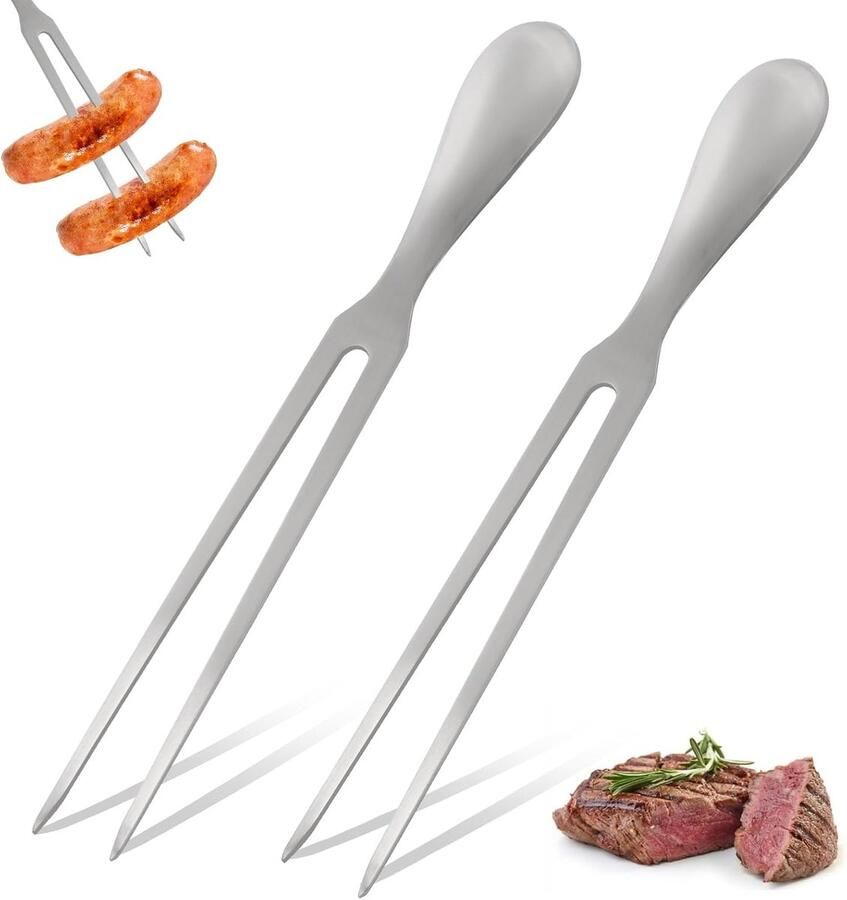 2 stuks vleesvork roestvrij staal lange vork WMF vleesvork voor grillen en trancheren roestvrijstalen grillvork met ergonomische handgreep ideaal voor camping en keuken 27 cm