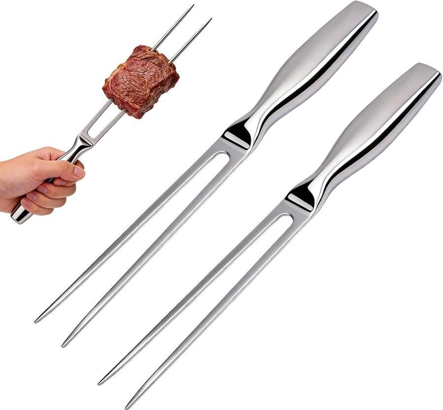 2 stuks vleesvork van roestvrij staal 27 cm vleesvork met ergonomische handgreep vlees en trancheervork van roestvrij staal serveervork voor camping grillen trancheren keuken kalkoen braden