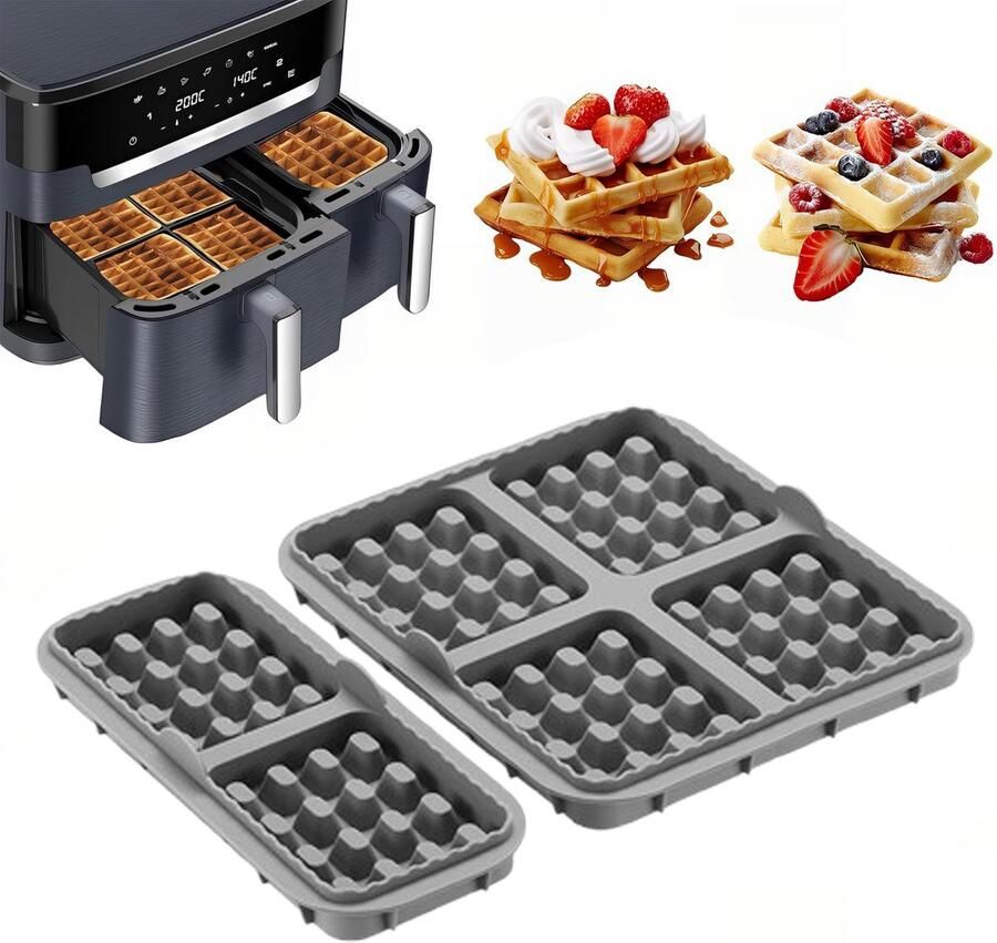 2 stuks wafelinzetstukken geschikt voor Philips Airfryer 3000-serie (6L 3L) & Tefal EY9018 Airfryer grijs