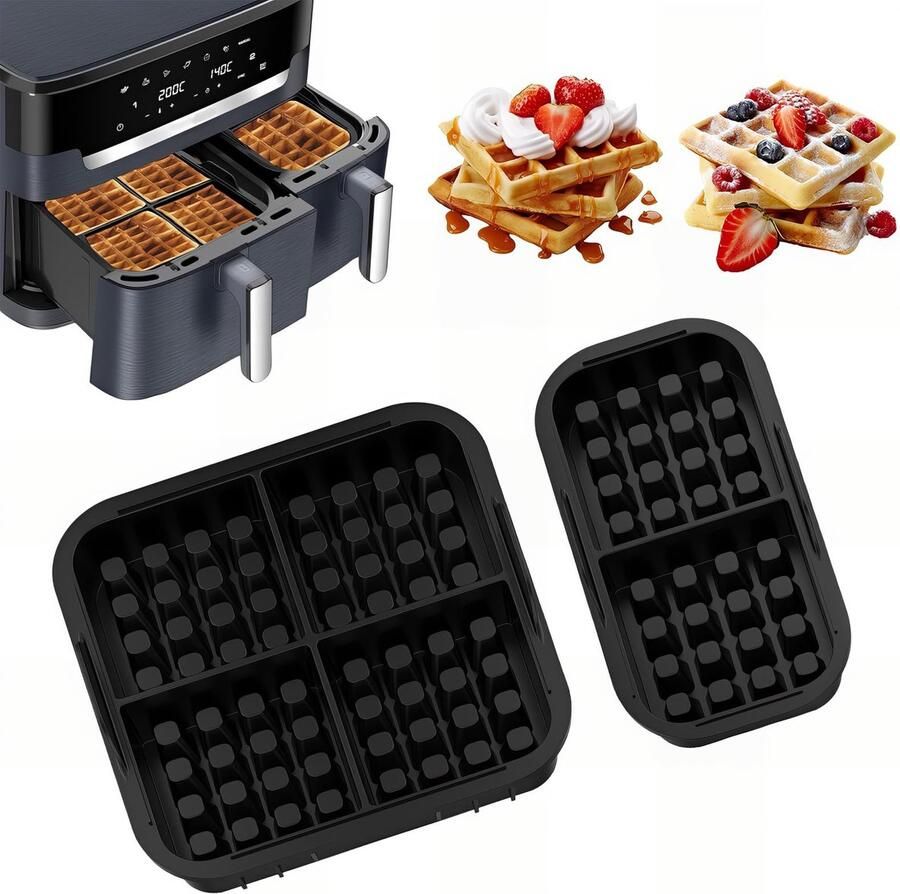 2 stuks wafelinzetstukken geschikt voor Philips Airfryer 3000-serie (6L 3L) & Tefal EY9018 Airfryer zwart