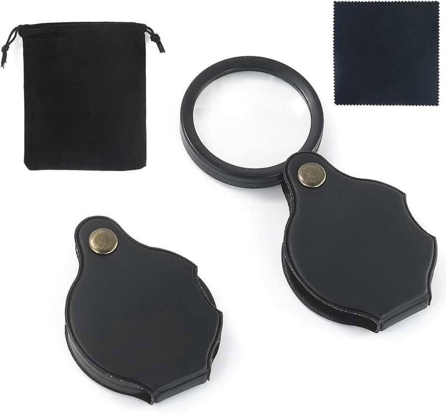 2 stuks zakloep mini-vergrootglas kleine vergrootglas opvouwbare leesloep 10 x zakloep met reinigingsdoek en opbergtas 360 graden draaibaar vergrootglas voor het lezen van boeken kranten