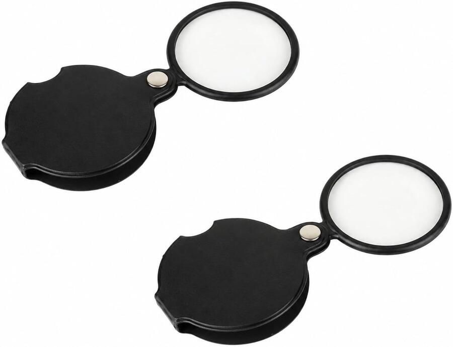 2 stuks zakvergrootglas 10-voudige vergroting vergrootglas klein draaibaar mini-opvouwbare loepbril zwart hoogwaardig vergrootglas van PU-leer en ABS-kunststof draagbaar voor lezen repareren