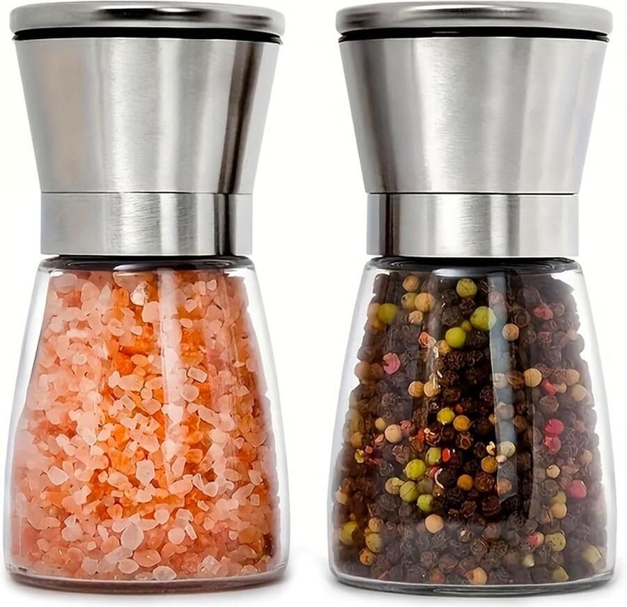 2 stuks zout- en pepermolen en zoutmolen van roestvrij staal en transparant glas verstelbare molen handmatige pepermolen kruidenmolen voor verschillende specerijen voor de