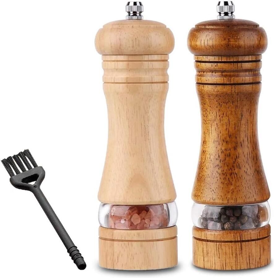 2 Stuks Zout en Pepermolen Set Kruidenmolen Set Handmatige Molen voor Peper Keramische Molen Verstelbare Fijnheid met Reinigingsborstel(16.5 x 5cm)