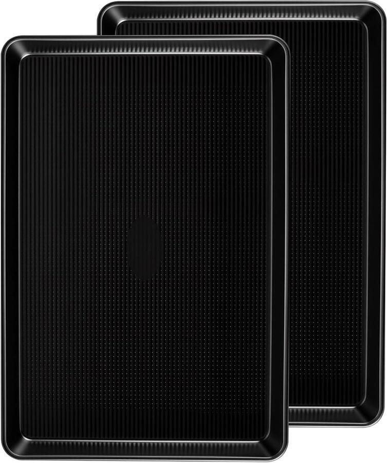 2 Stuks Zwitsers Roll Tin Koolstofstaal Oven Tray Non Stick Bakplaten voor Koekjes Taarten en Brood 38 5 x 26 2 x 3 cm (Zwart)