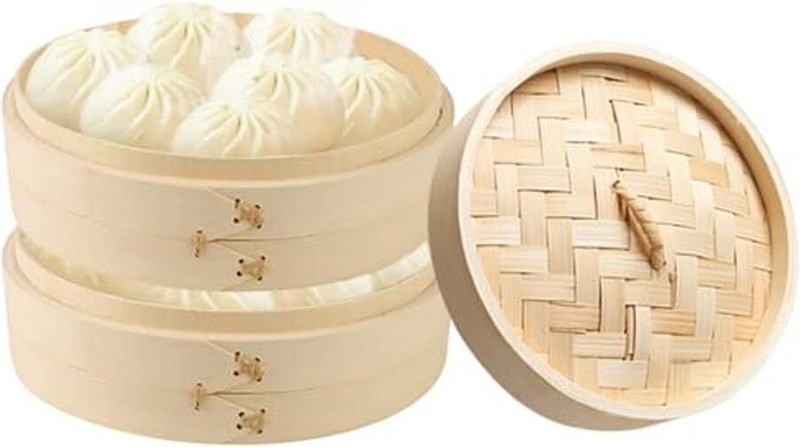 2-Tier Bamboe Stoommandje voor Dim Sum en Groenten